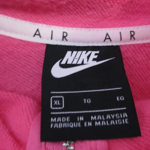 Nike Air Fleece Hoodie Women XL Pink Black Full Zip Dolman Sleeve Jewel Zipper - Picture 5 of 10